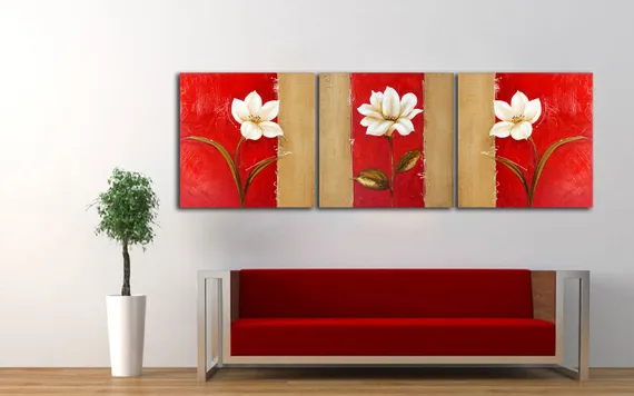 Модульная картина "триптих цветы"