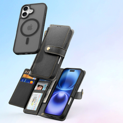 Чехол кошелек с MagSafe из TPU кожи от Dux Ducis для смартфона iPhone 16 Plus, серия Lawa Series Case