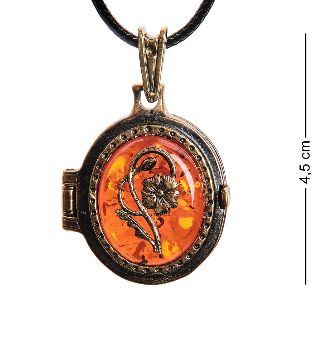 AM-2937 Подвеска «Медальон Цветок» (латунь, янтарь)