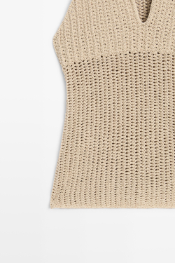 Massimo Dutti Хлопковый топ кроше, бежевый
