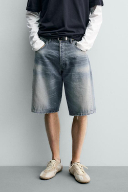 ZARA ДЖИНСОВЫЕ ШОРТЫ BAGGY FIT, СИНИЙ