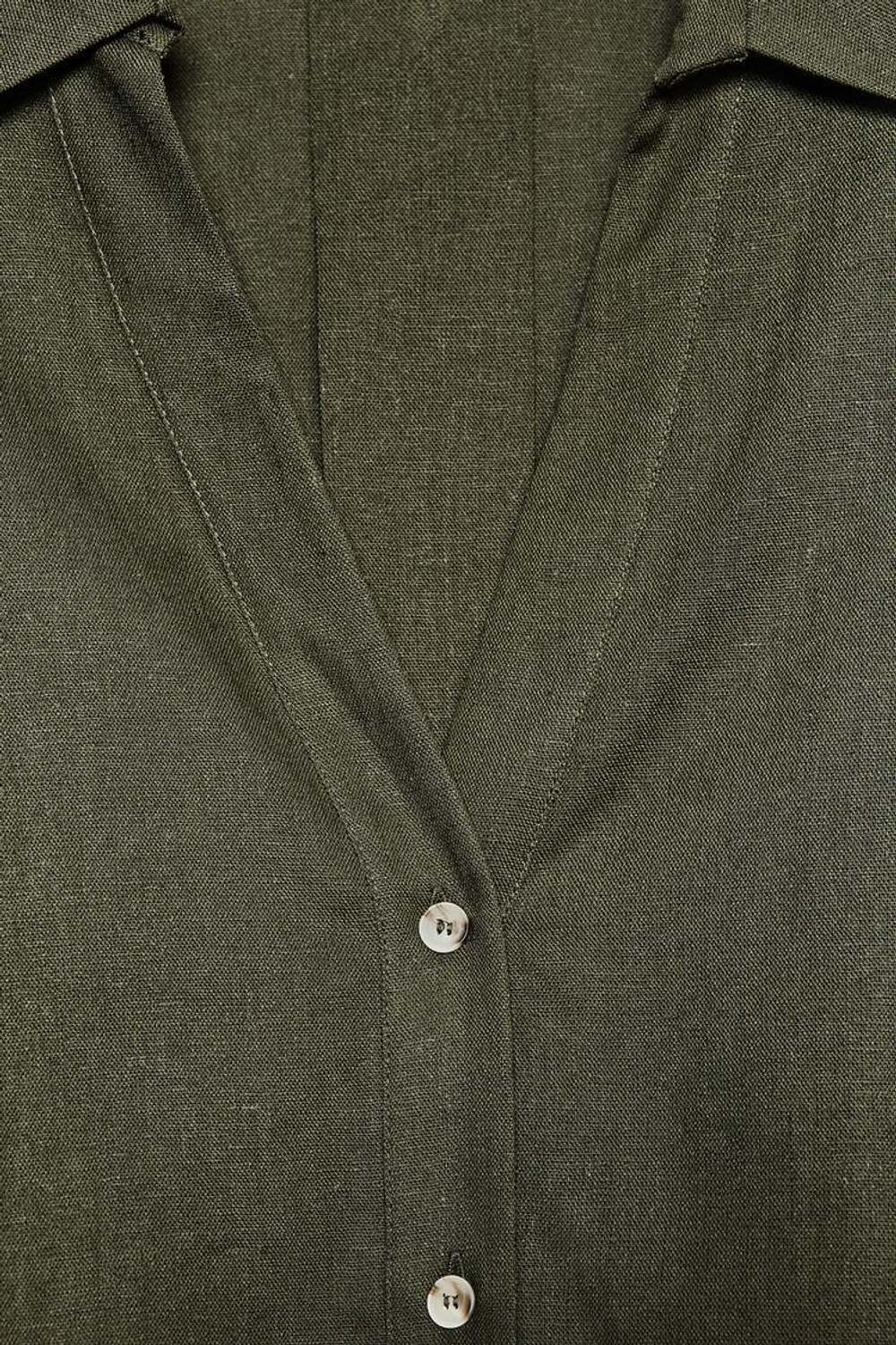 ZARA РУБАШКА ИЗ СМЕСОВОГО ЛЬНА С ШИРОКИМИ РУКАВАМИ, ТЕМНЫЙ ХАКИ