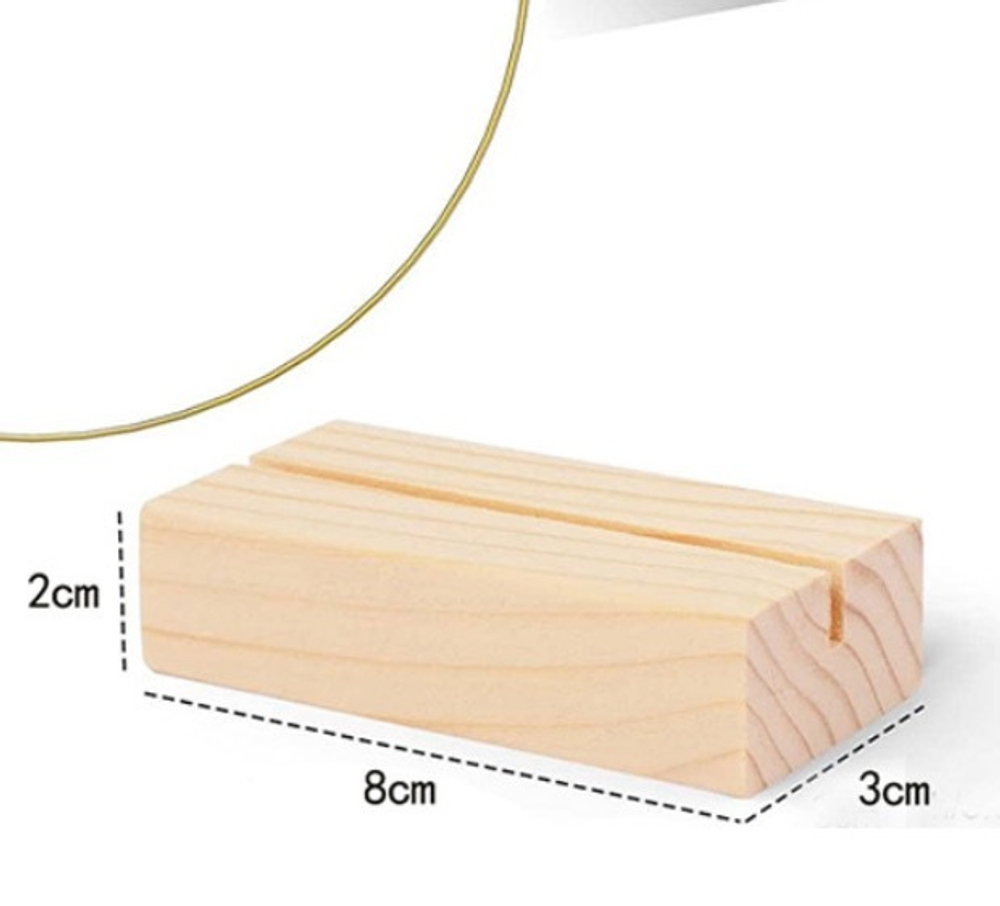 Основа деревянная с прорезью для одного кольца 8 * 3 *2 см, 1 штука, цвет натуральный, крепеж для таблички на стол / основа для свадебного декора стола