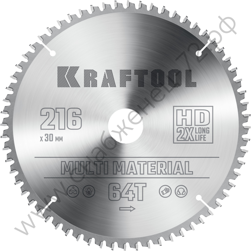 KRAFTOOL Multi Material 216х30мм 64Т, диск пильный по алюминию