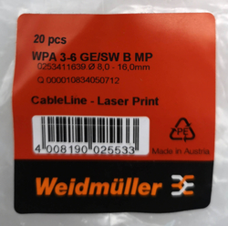 Маркер кабельный сеч.8-16мм Weidmuller WPA 3-6 GE/SW B MP  (20 шт.) 0253411639 PA. 3-6