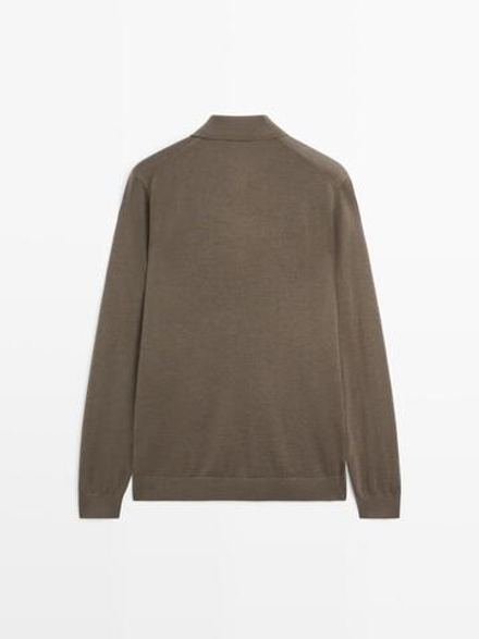 Massimo Dutti Трикотажное свитер поло из 100% мериносовой шерсти, хаки