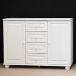 Комод белый с 4 ящиками и 2 дверями Харви из массива сосны с филенкой для спальни и кухни в викторианском стиле, комод деревянный для вещей и одежды на ножках напольный