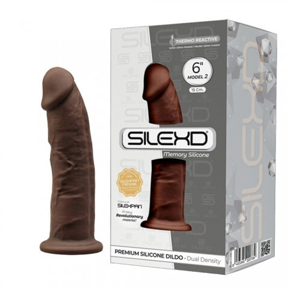 Реалистичный фаллоимитатор SilexD Model 2 (15,4×3,5 см) с двойной плотностью коричневый