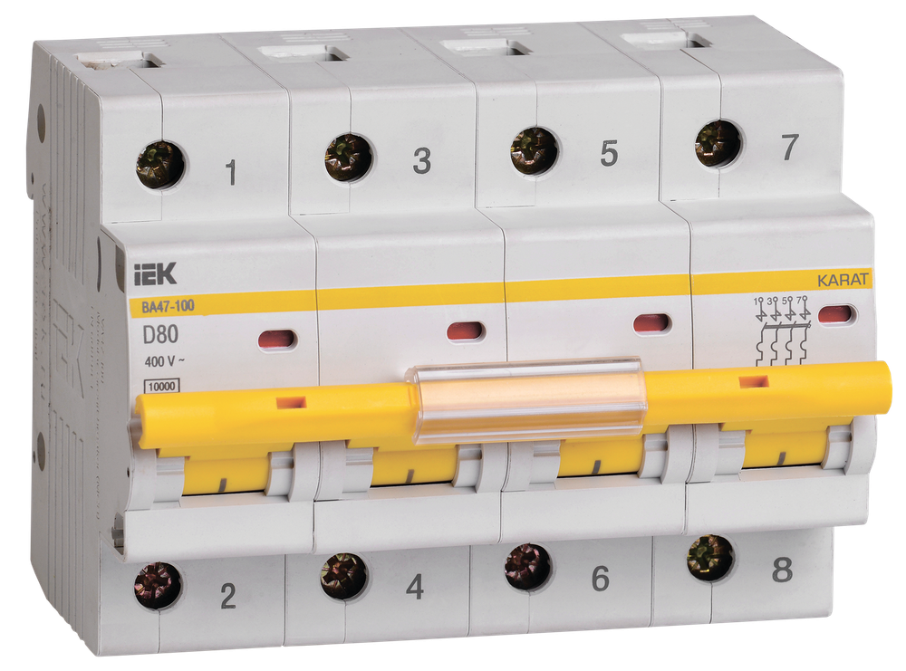 KARAT Автоматический выключатель ВА47-100 4P D 80А 10кА IEK