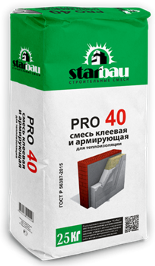 StarBau PRO 40 (Зимняя серия) Клей для приклейки и армировки (25 кг)