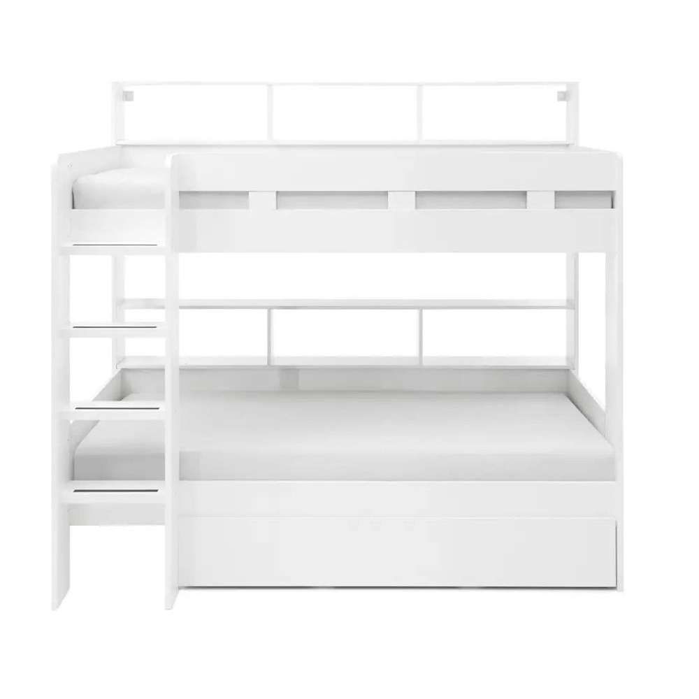 Кровать 90х200, Гаус, двухъярусная для детей, с ящиком, белый, Dipriz