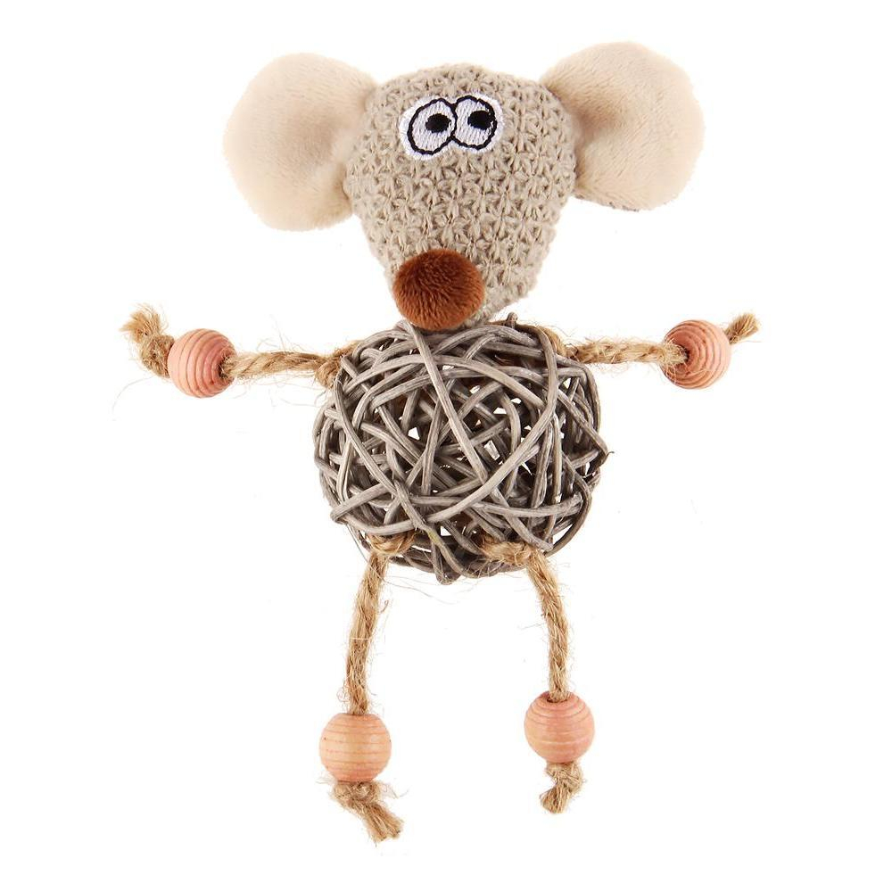 75521 Игрушка для кошек Мышка с плетеным мячиком и колокольчиком 8см, серия CATCH & SCRATCH ECO