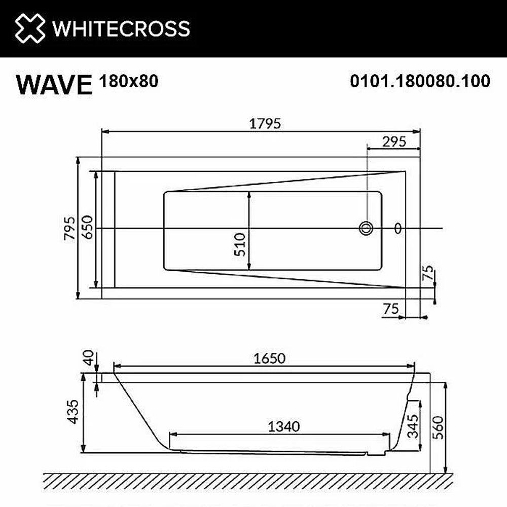 Ванна акриловая WhiteCross WAVE 180x80 белая