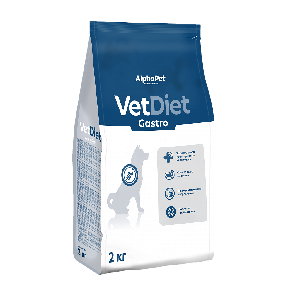 Сухой диетический корм AlphaPet VetDiet GASTRO для взрослых собак при острых расстройствах пищеварения, в реабилитационный период и при истощении