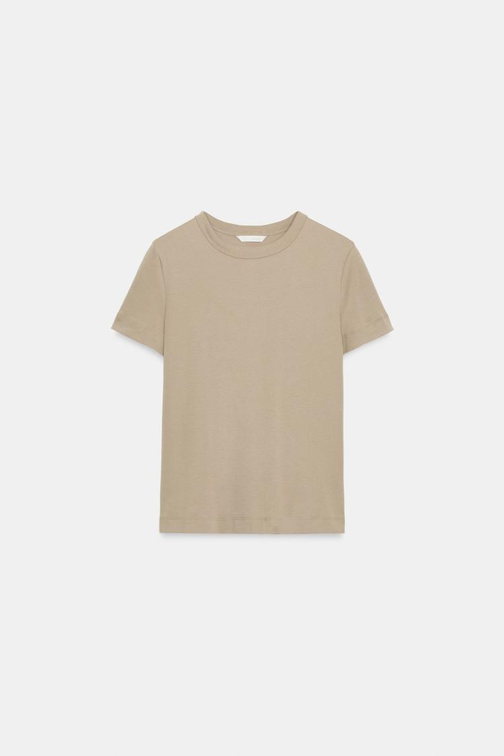 ZARA ФУТБОЛКА INTERLOCK С КОРОТКИМИ РУКАВАМИ, БЕЖЕВЫЙ