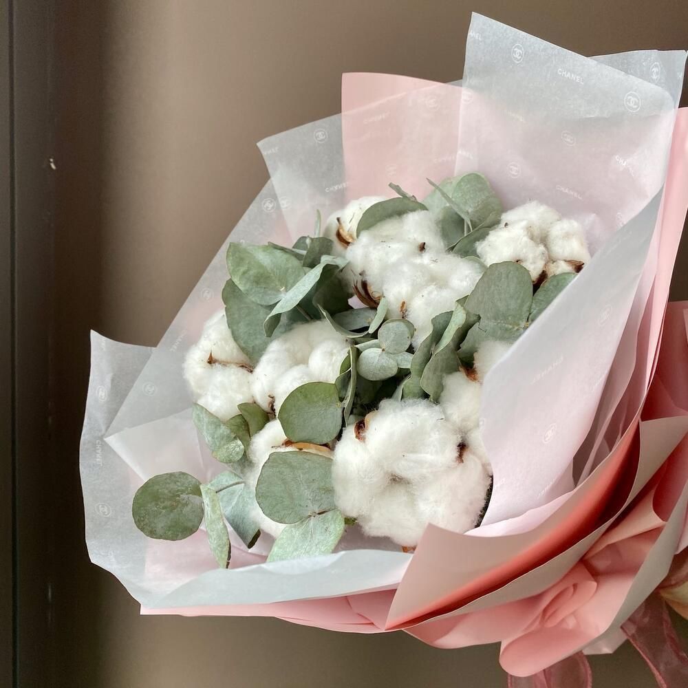 Букет сухоцветов из хлопка с эвкалиптом