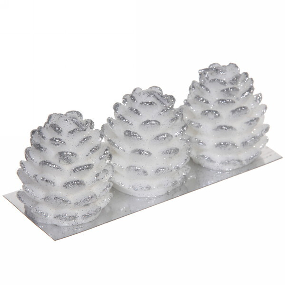 Свечи новогодние «Шишечки» 5,2 см (набор 3 шт), серебро