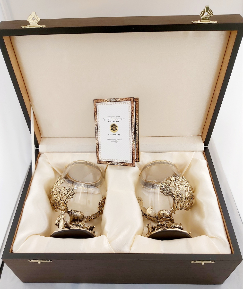 Набор из 2-х бокалов для коньяка "Три медведя"  (подарочный футляр)