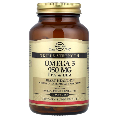 Solgar, омега-3, ЭПК и ДГК, тройная сила, 950 мг, 50 капсул