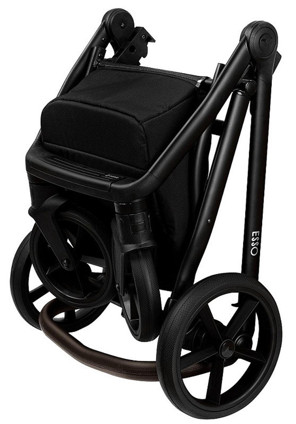 Детская коляска Roan Esso Кожа 3 в 1 с автокреслом Tutis Elo Lux EduSky Black ESSK/210/1 Black /Black/руч.Тем.коричневый