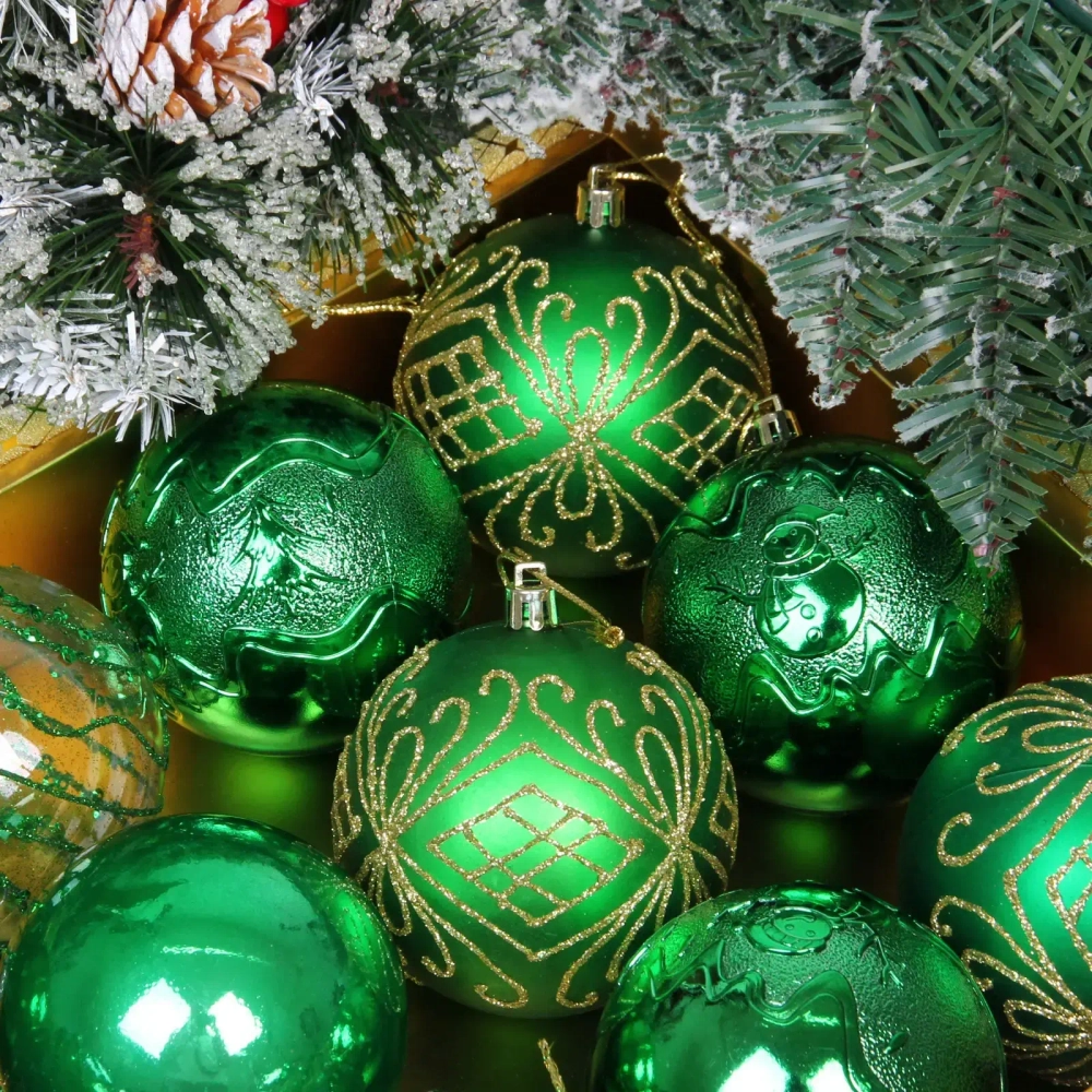 Новогодние шары «Волшебство ночи» 8 см (набор 12 шт), Зеленый