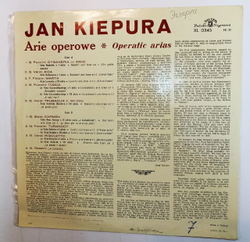 Винтажная виниловая пластинка Jan Kiepura Arie Operowe (Operatic Arias) (Poland 1966)