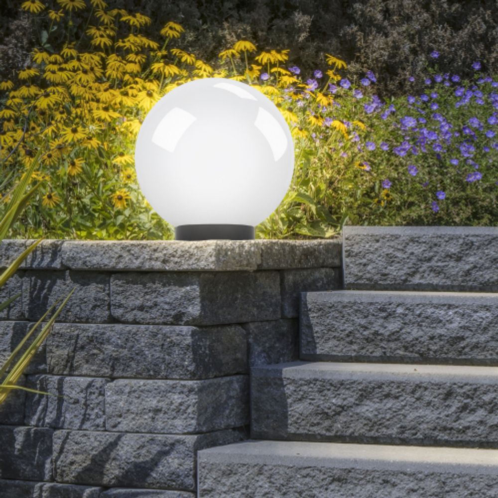 Садово-парковый светильник ЭРА НТУ 01-100-301 шар опаловый на опору / кронштейн IP44 Е27 max100Вт d300mm