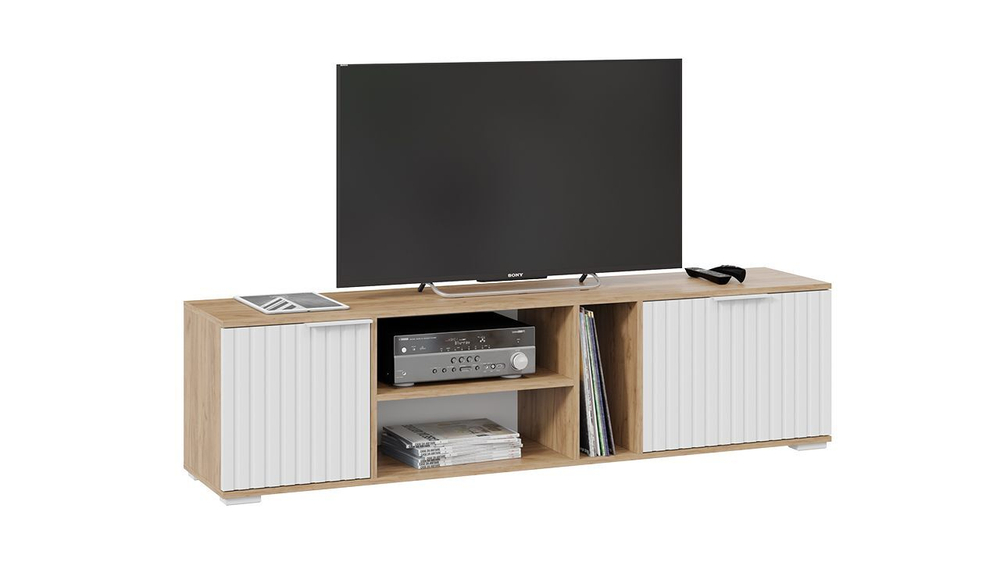 Тумба под телевизор напольная Дуб Крафт золотой/Белый матовый 133х37х45 см