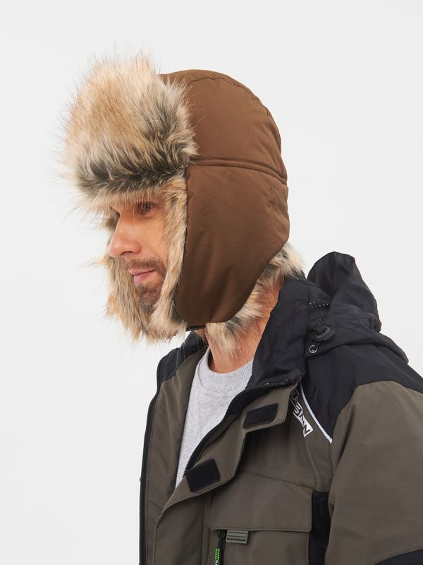 Шапка ушанка с маской Евро Енот ткань Taslan цвет Коричневый