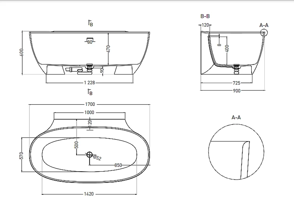 Ванна Salini Alda Wall S-Sense 170х90 101915G белая