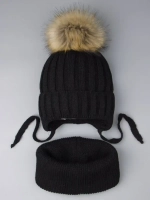 Шапка зимняя детская с помпоном и снуд