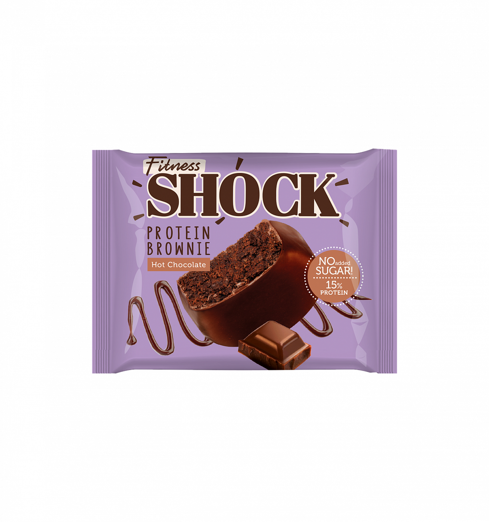 Пирожное глазированное FitnesShock 50 гр. Брауни. Горячий шоколад.