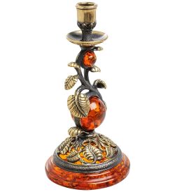 Народные промыслы AM-1585 Подсвечник «Лоза» (латунь, янтарь)