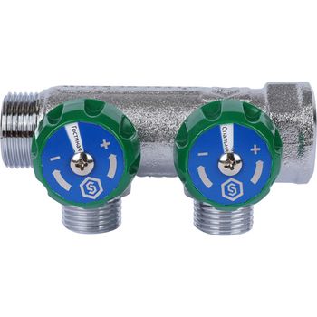 Коллектор регулирующий хром (дизайн FAR)  3/4", 2 отвода плоское уплотнение 1/2"