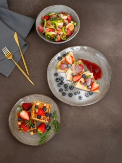 Набор из 6 тарелок мятый фарфор серая глубокая