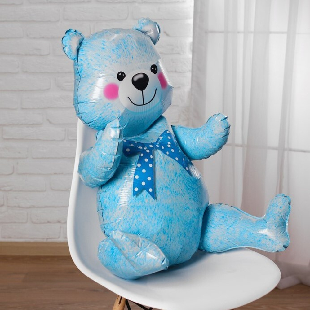 Сидячий мишка Голубой шар 3D