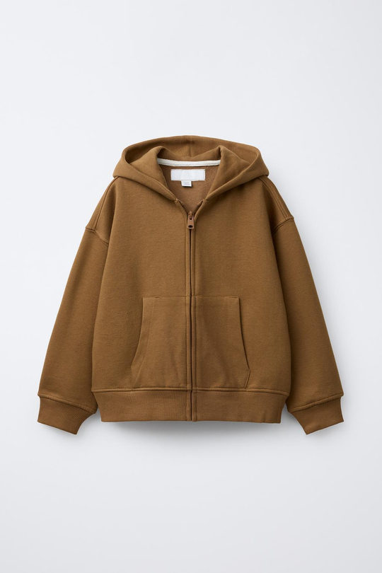 ZARA ОДНОТОННАЯ ТОЛСТОВКА ИЗ ФЛИСА С КАПЮШОНОМ, ОХРА