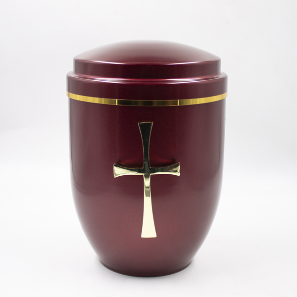 Урна для праха металл темно-красный глянец "Крест"