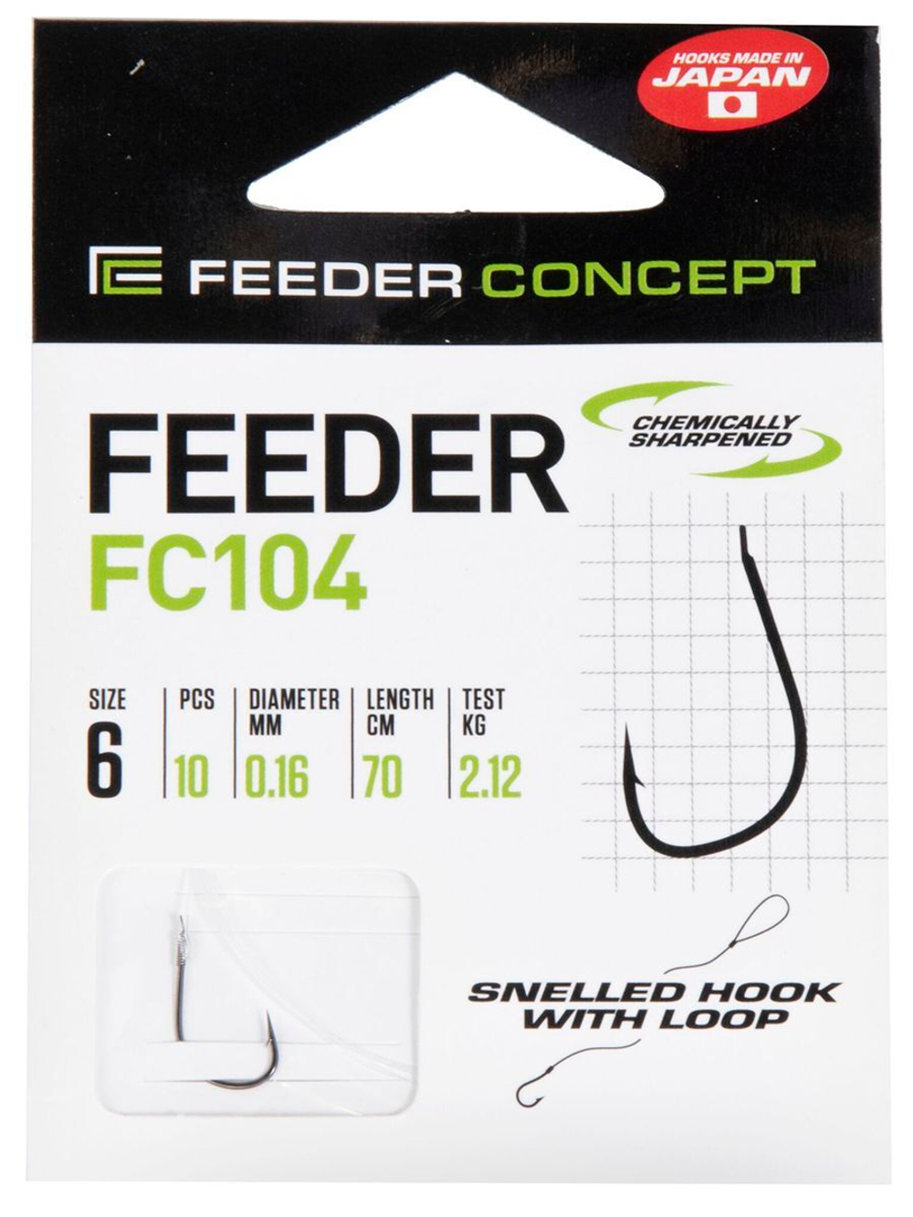 Крючки с поводком FC FEEDER серии FC104 70см, размер 006, 0,16мм (упк.10шт.)