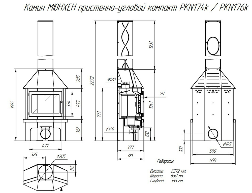 Камин МЮНХЕН ПРИСТЕННО УГЛОВОЙ КОМПАКТ черный