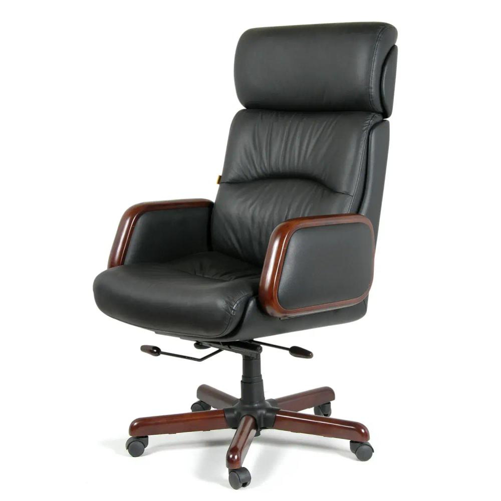 Кресло VT_CHAIRMAN 417 кожа черный, дерево т.орех