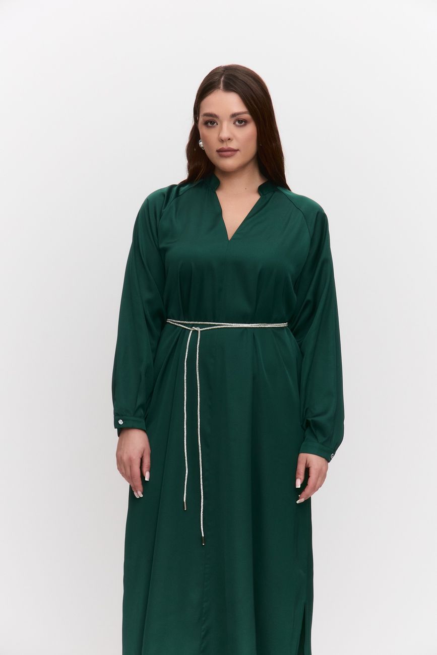 Платье-туника из атласа, зеленый
