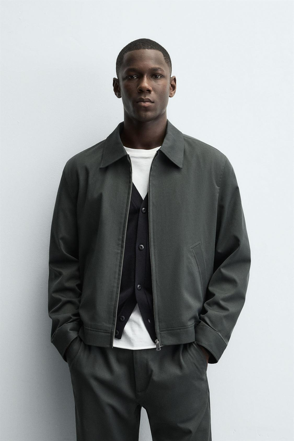 ZARA КУРТКА-РУБАШКА REGULAR FIT, ТЕМНЫЙ ХАКИ