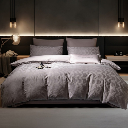 КПБ на резинке Сатин-Жаккард Тессоро MTR002, Евро, 4 наволочки, простынь 180*200*30