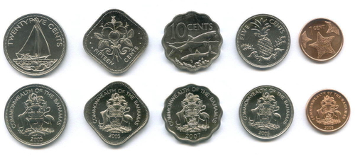 Набор из 5 монет Багамских Островов (1, 5, 10, 15 и 25 центов) 1959-1987 г. AUNC