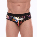Черные трусы-джоки с разноцветным блестящим принтом (Размер: XL) (Цвет: черный)