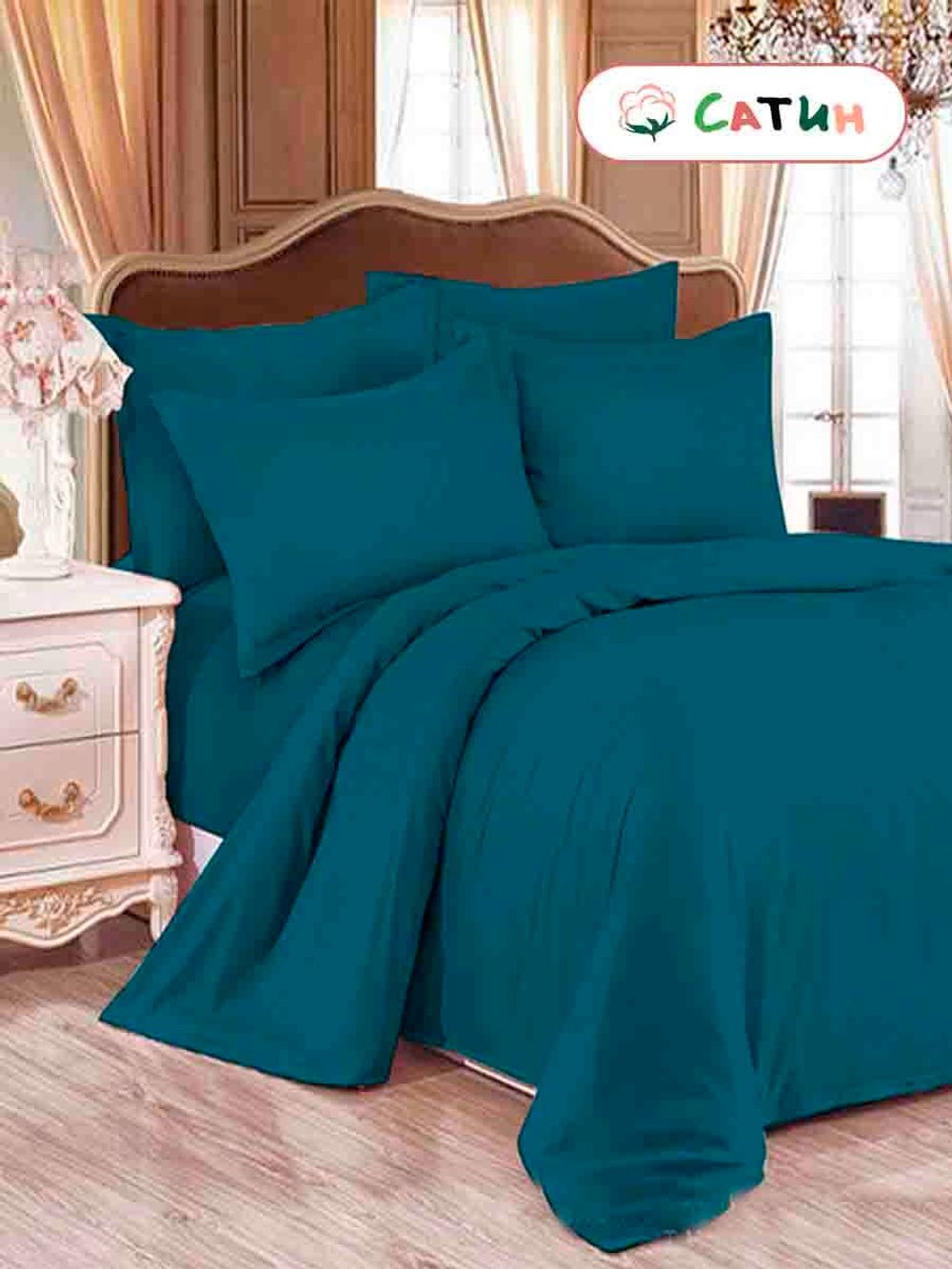 Простынь на резинке сатин Milky Garden "TEAL" 90x200 см