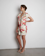 Платье мини из вискозы розы молочный