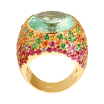 Кольцо с Зеленым Бериллом, Рубинами, Цаворитами и Цветными сапфирами, R0040-4/12