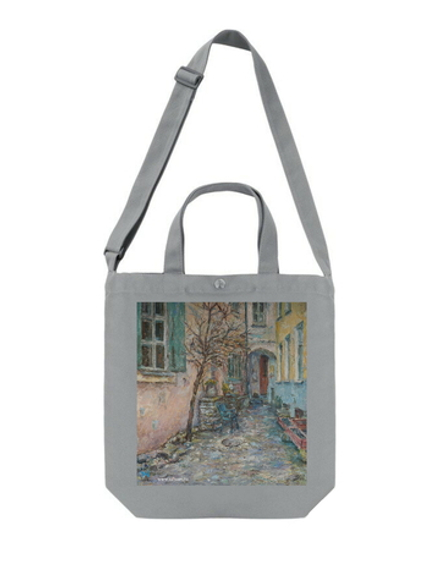 Сумка-шоппер из хлопка на кнопке с регулирующейся лямкой и авторской картинкой "Таллинский дворик"